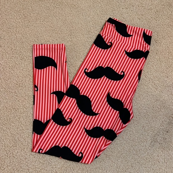 NEW RARE Lularoe OS Mustache Leggings Vertical Pink & Red Stripes Barber UNICORN - Picture 3 of 9